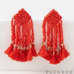 New Plunder "Monique" Red Seed Bead Tassel Earrings (3")
